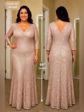Blu Sage V-Neck Lace Sleeve Gown
